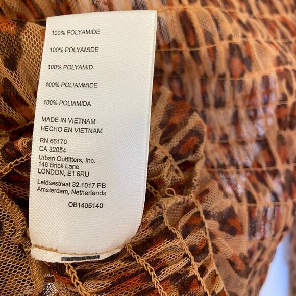 Free People Hello There Top Leopard Print Mesh Long Sleeve Ruched - Picture 10 of 14